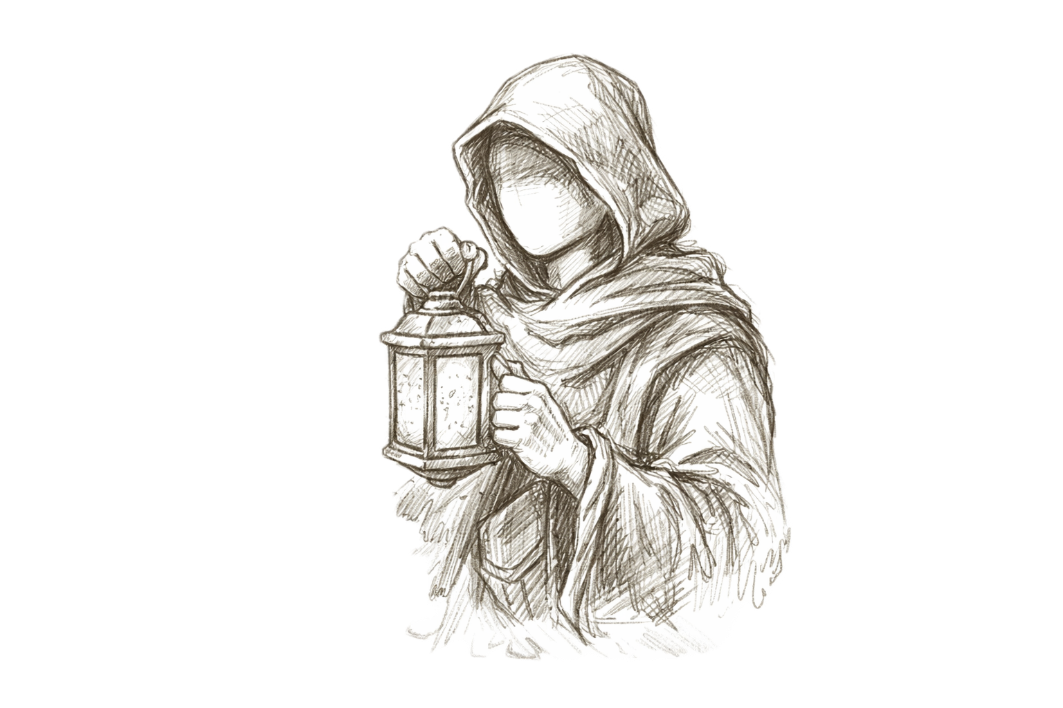 The Newcomer — hooded traveler with lantern